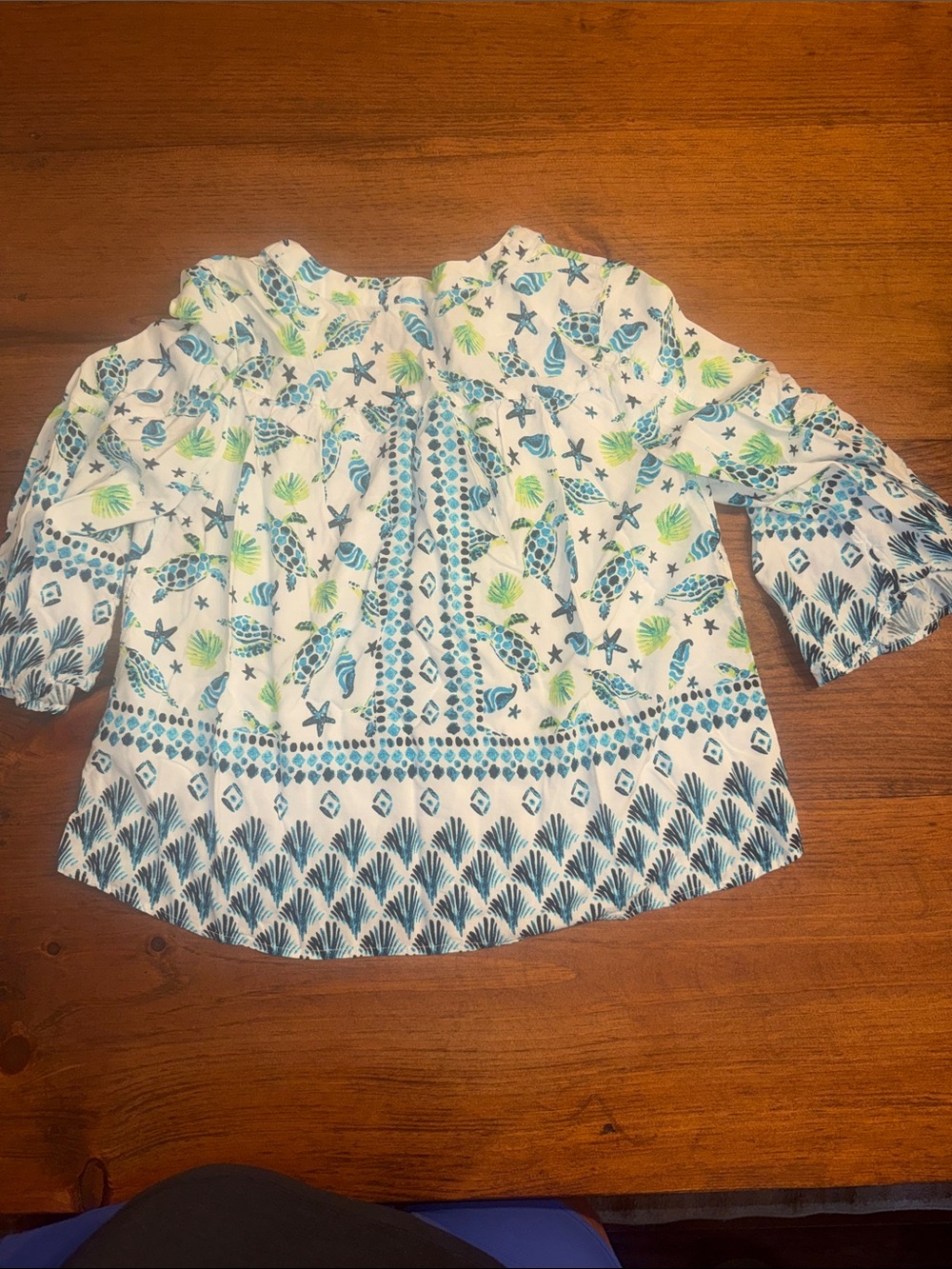 crown & ivy White Blouse with Blue and Green Nautical Print - Picture 4 of 6